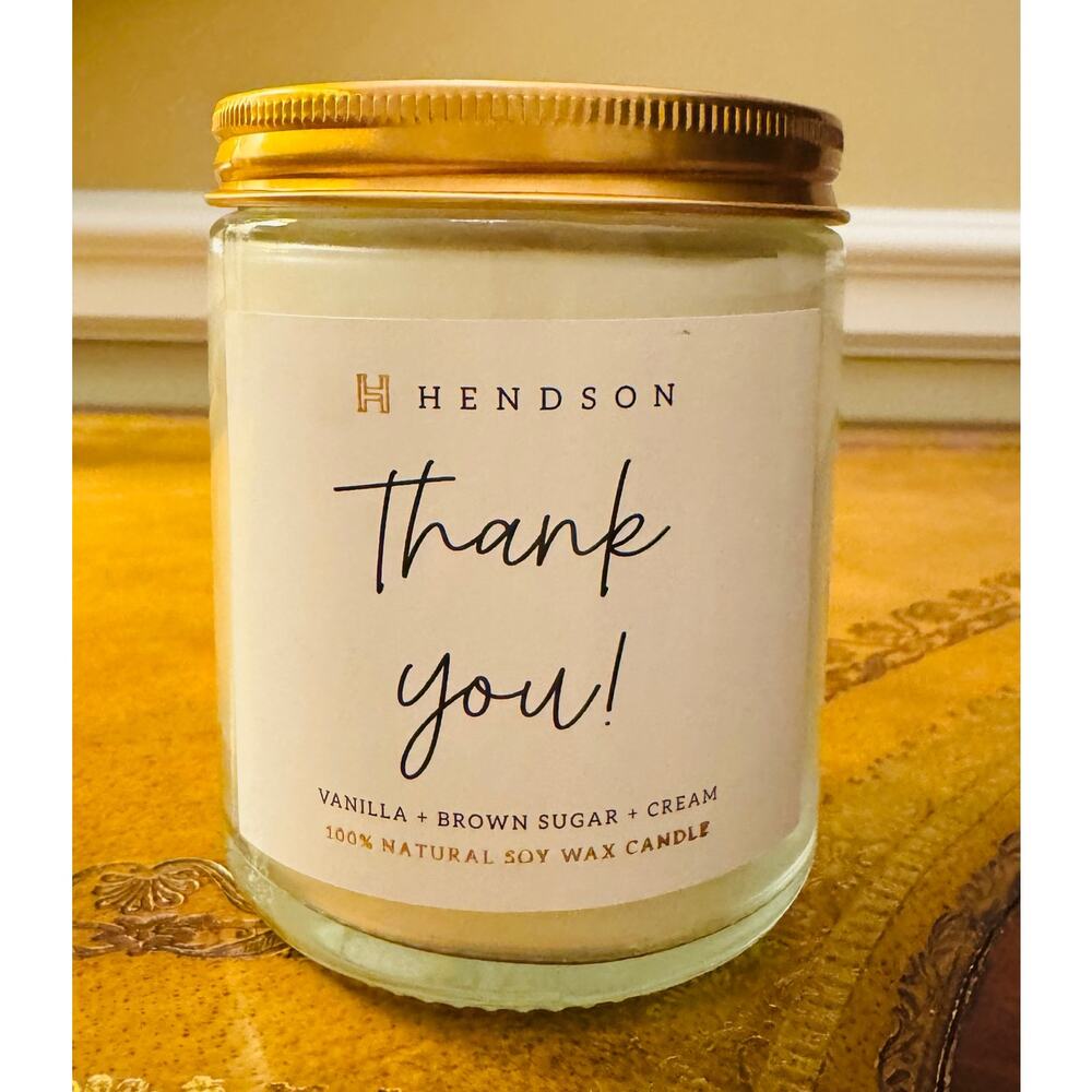 Hendson Thank You Clean Natural Soy Vegan Candle Vanilla Brown Sugar Cream NEW